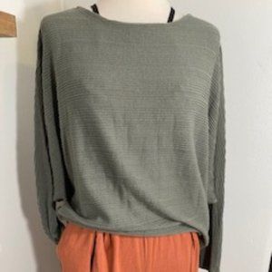 Women's Olive Long Sleeve Dolman Solid Ribbed Top